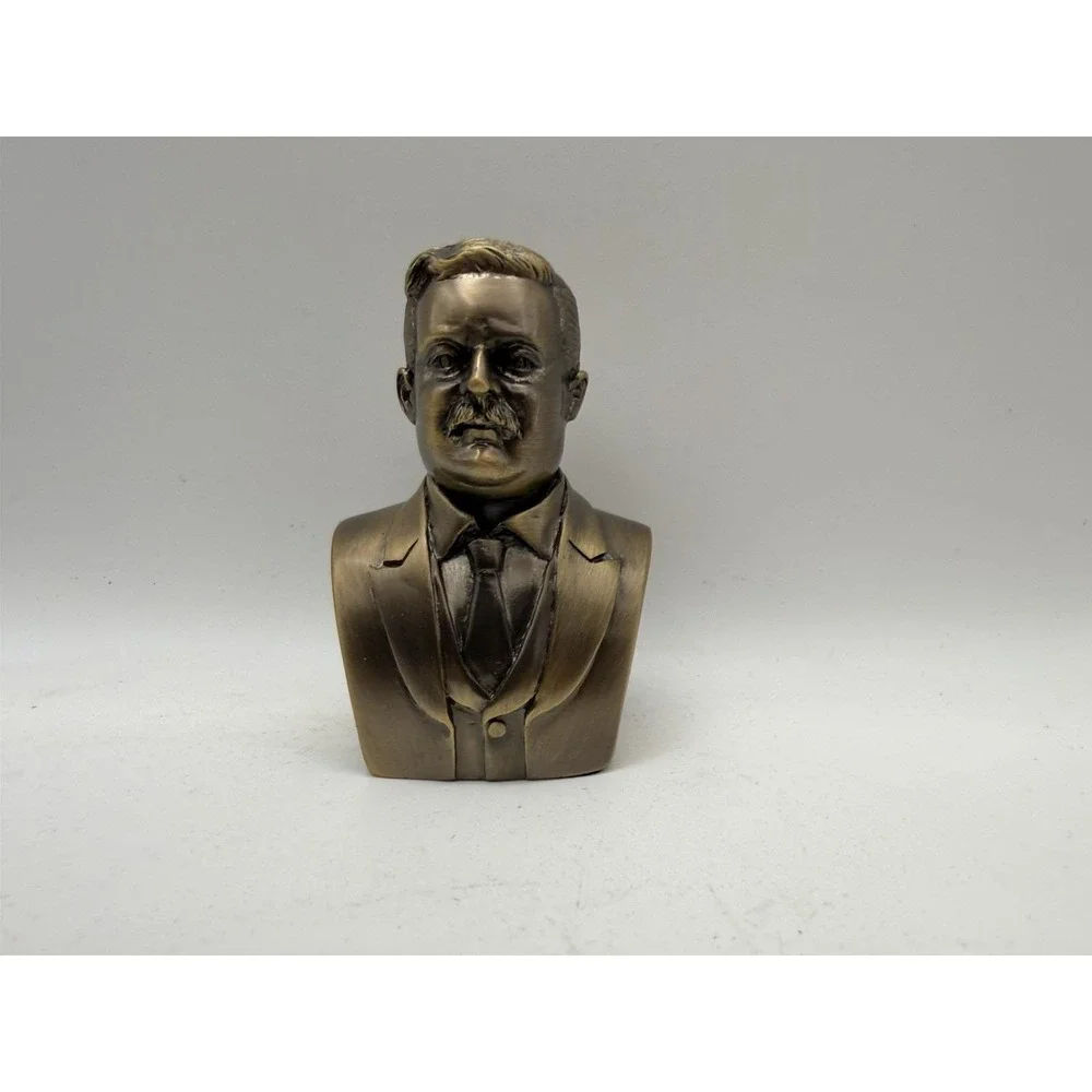Theodore Roosevelt Bust Bronze Tone Presidential Statue Figurine Shelf Decor